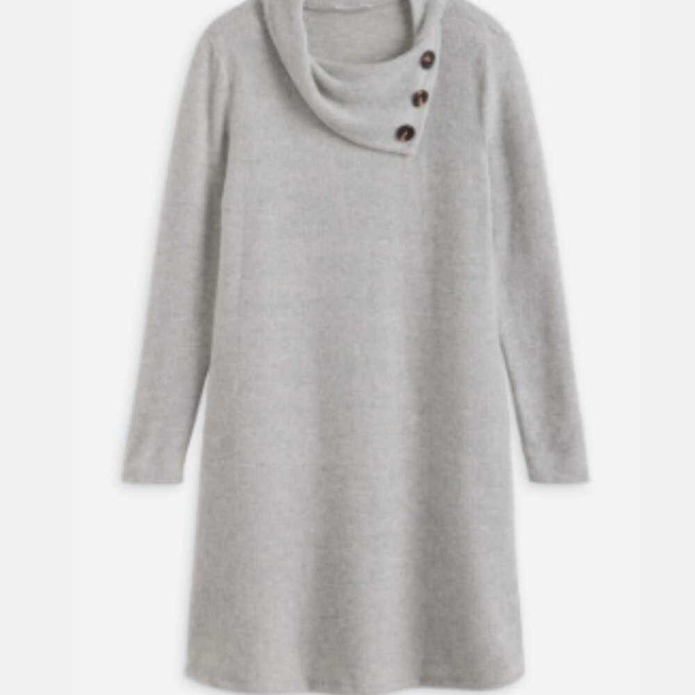 Kaileigh Light Gray Button-Accent Sweater Dress